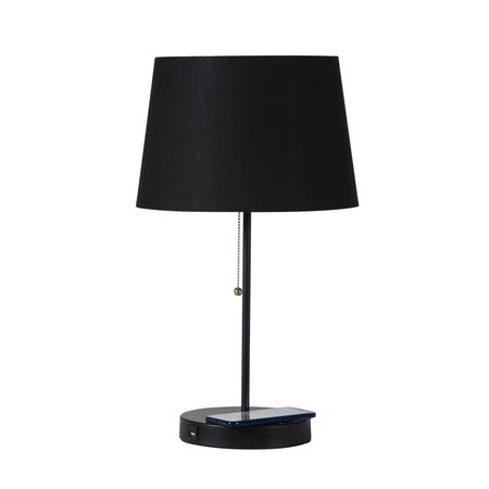 ORE INTERNATIONAL ORE International HB2139 20.75 in. Sterling Matte Non-Gloss Black Table Lamp with Wireless Charging Station & USB Port HB2139